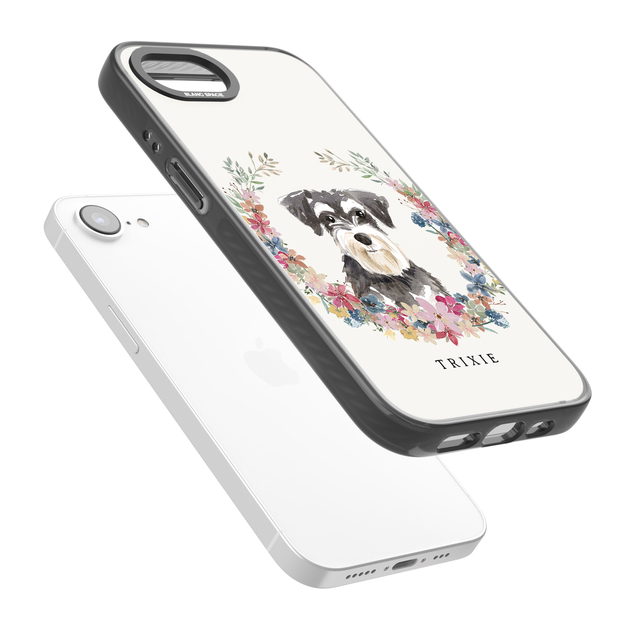 Personalised Watercolor Schnauzer Floral Portrait