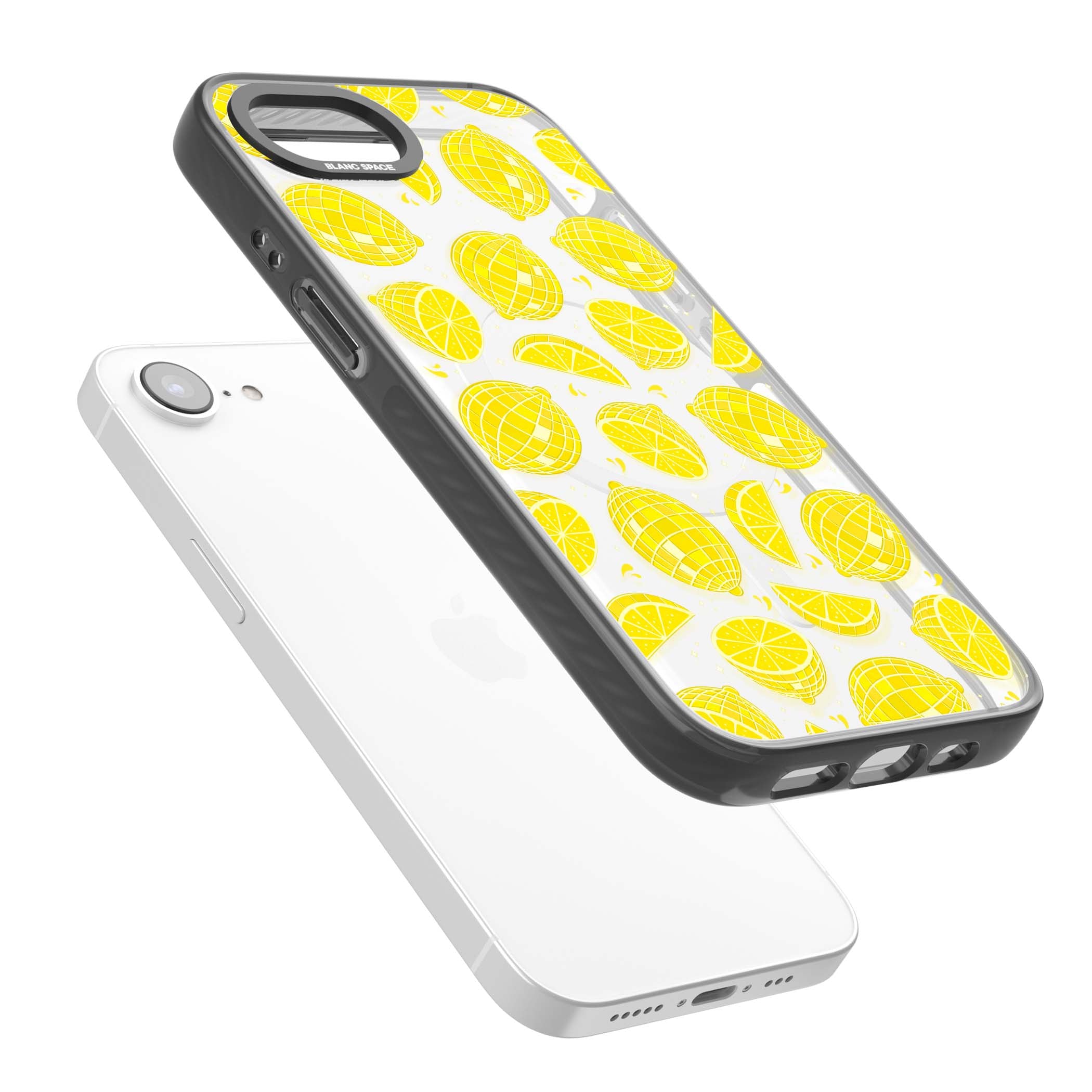 Disco Lemons citrus iPhone case featuring mirrorball lemons, sliced fruit and sparkle accents | Black Impact Magsafe case for iPhone 16e, iPhone 17e