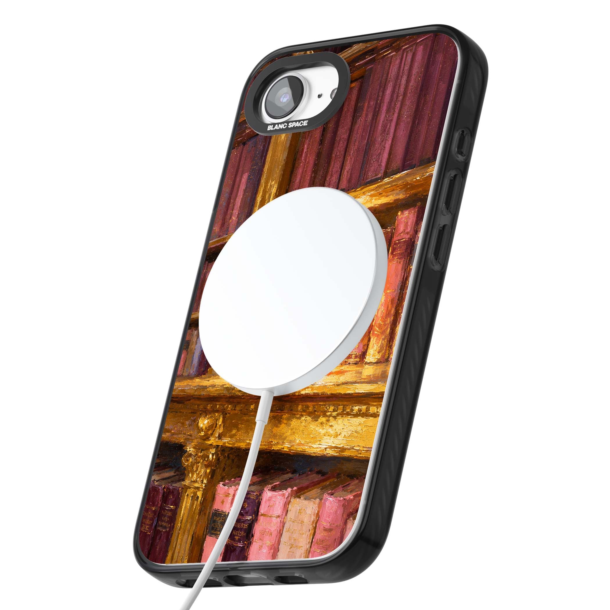 Gilded Library dark academia iPhone case featuring an oil painted crystal ball on a gilded library shelf with vintage | Black Impact Magsafe case for iPhone 16e, iPhone 17e