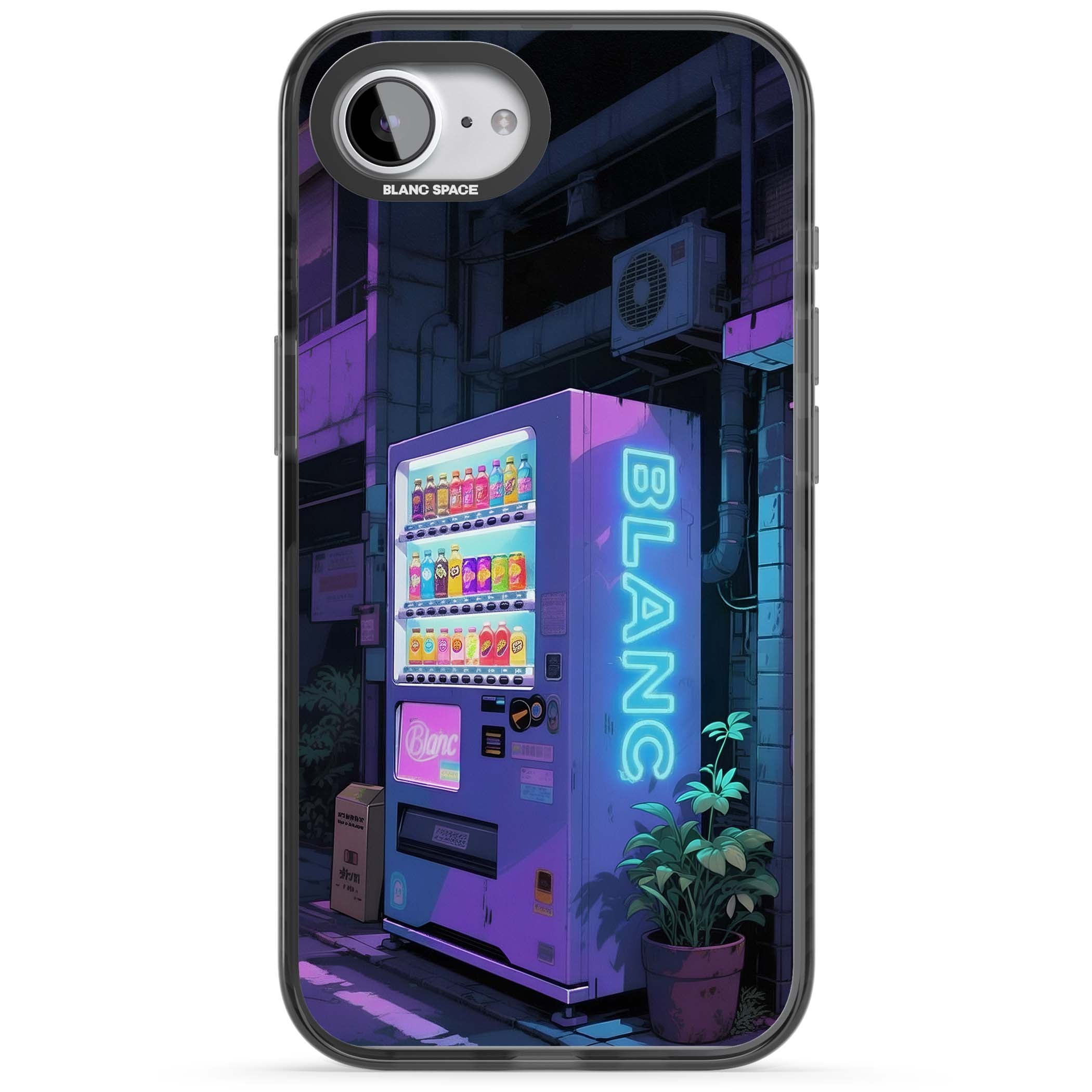 Shibuya Glow Japanese iPhone case featuring a glowing Tokyo vending machine, neon signage, and moody purple alleyway | Black Impact Magsafe case for iPhone 16e, iPhone 17e
