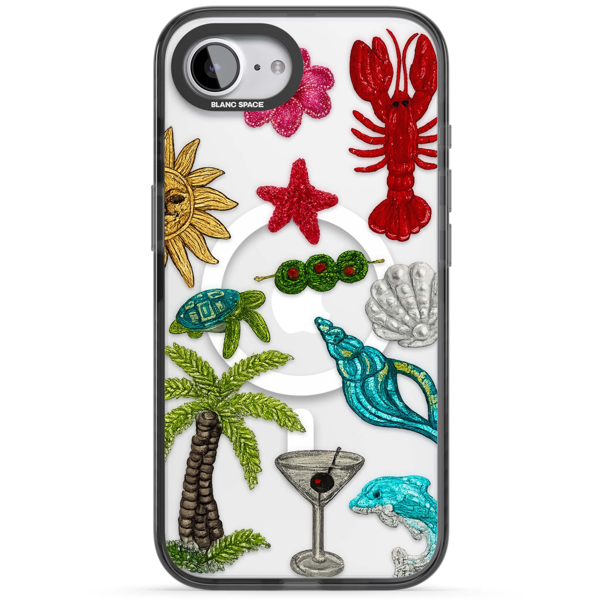 Painted Coastal Pattern coastal iPhone case | Black Impact Magsafe case for iPhone 16e, iPhone 17e