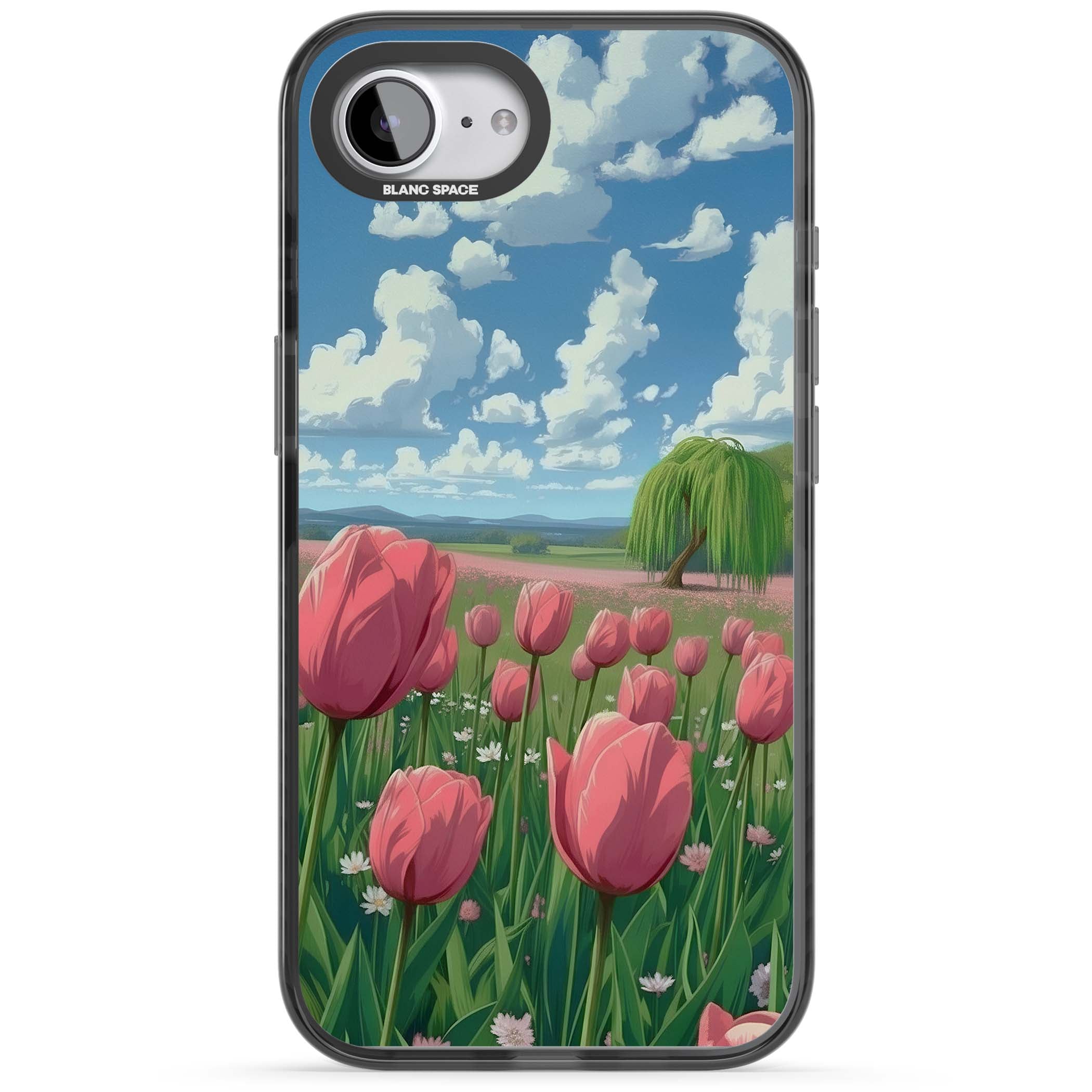 Willow By The Pink Tulips floral iPhone case | Black Impact Magsafe case for iPhone 16e, iPhone 17e