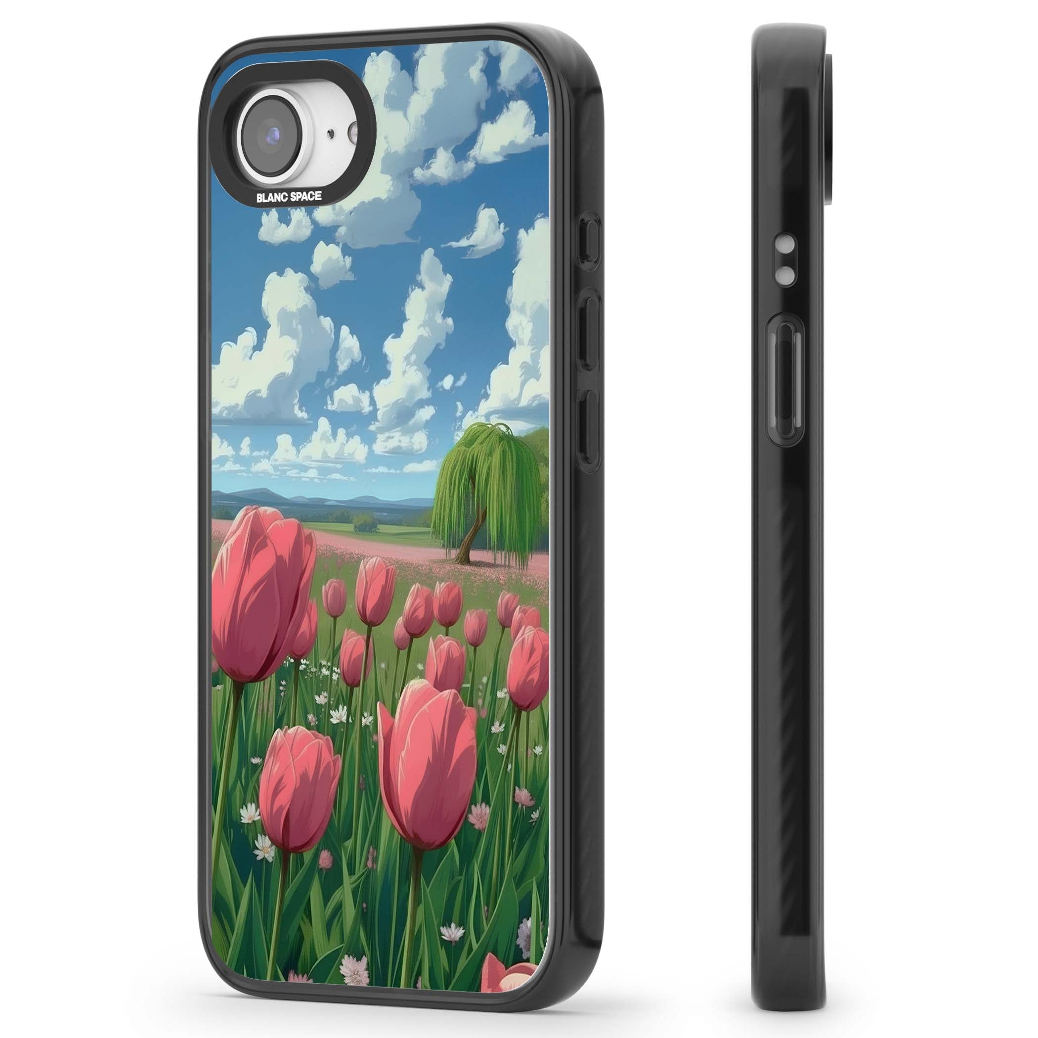 Willow By The Pink Tulips floral iPhone case | Black Impact Magsafe case for iPhone 16e, iPhone 17e