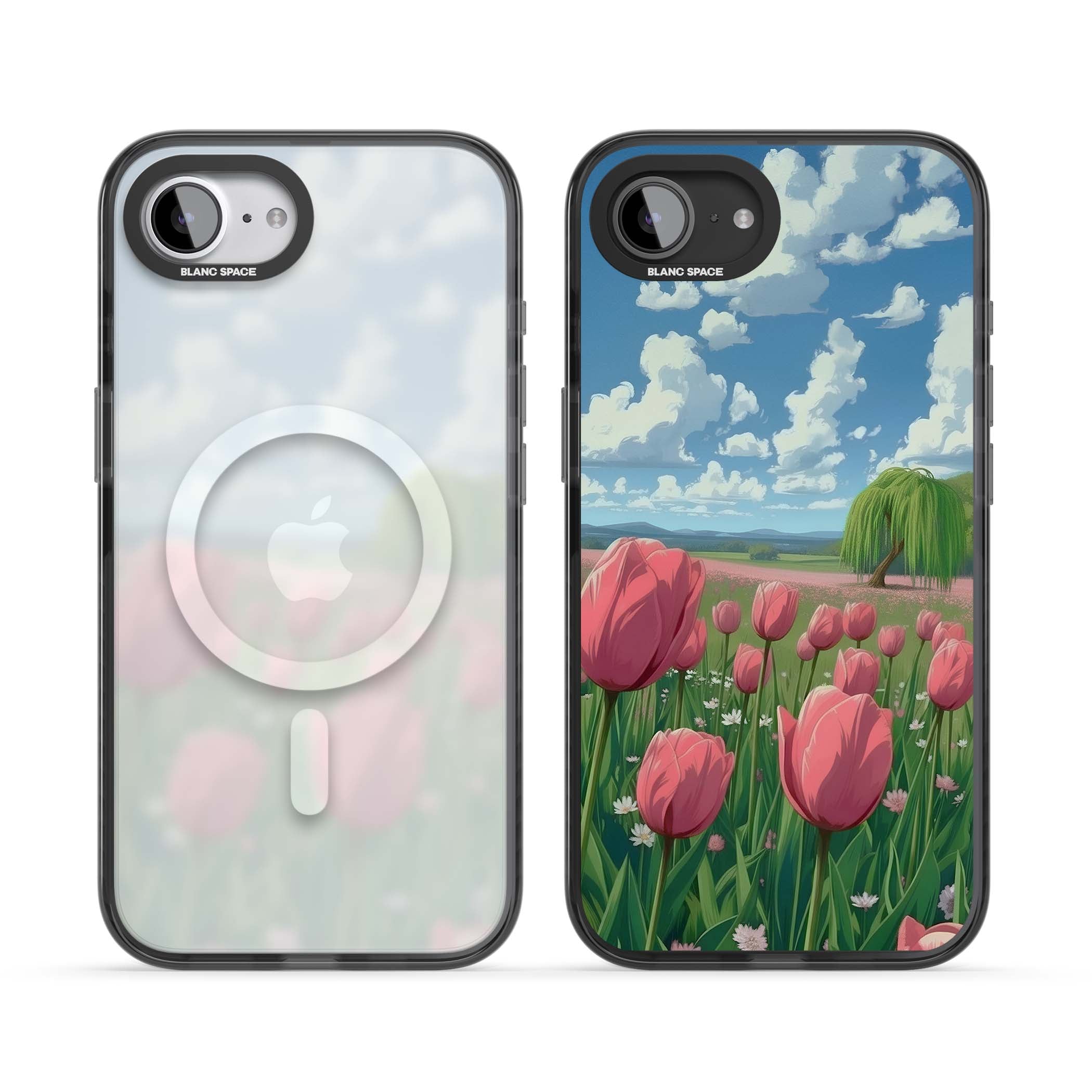 Willow By The Pink Tulips floral iPhone case | Black Impact Magsafe case for iPhone 16e, iPhone 17e