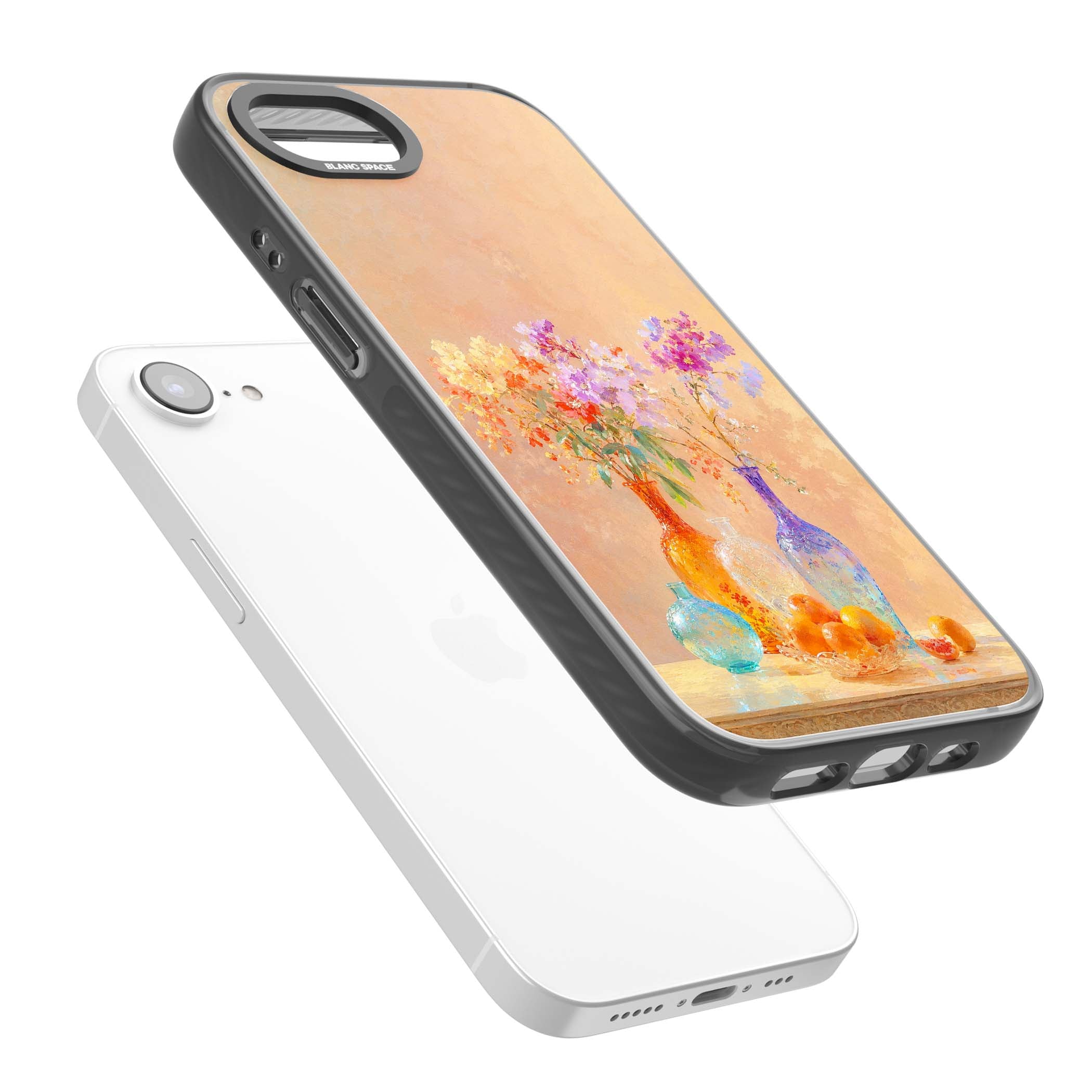 Peach Glass art iPhone case | Black Impact Magsafe case for iPhone 16e, iPhone 17e