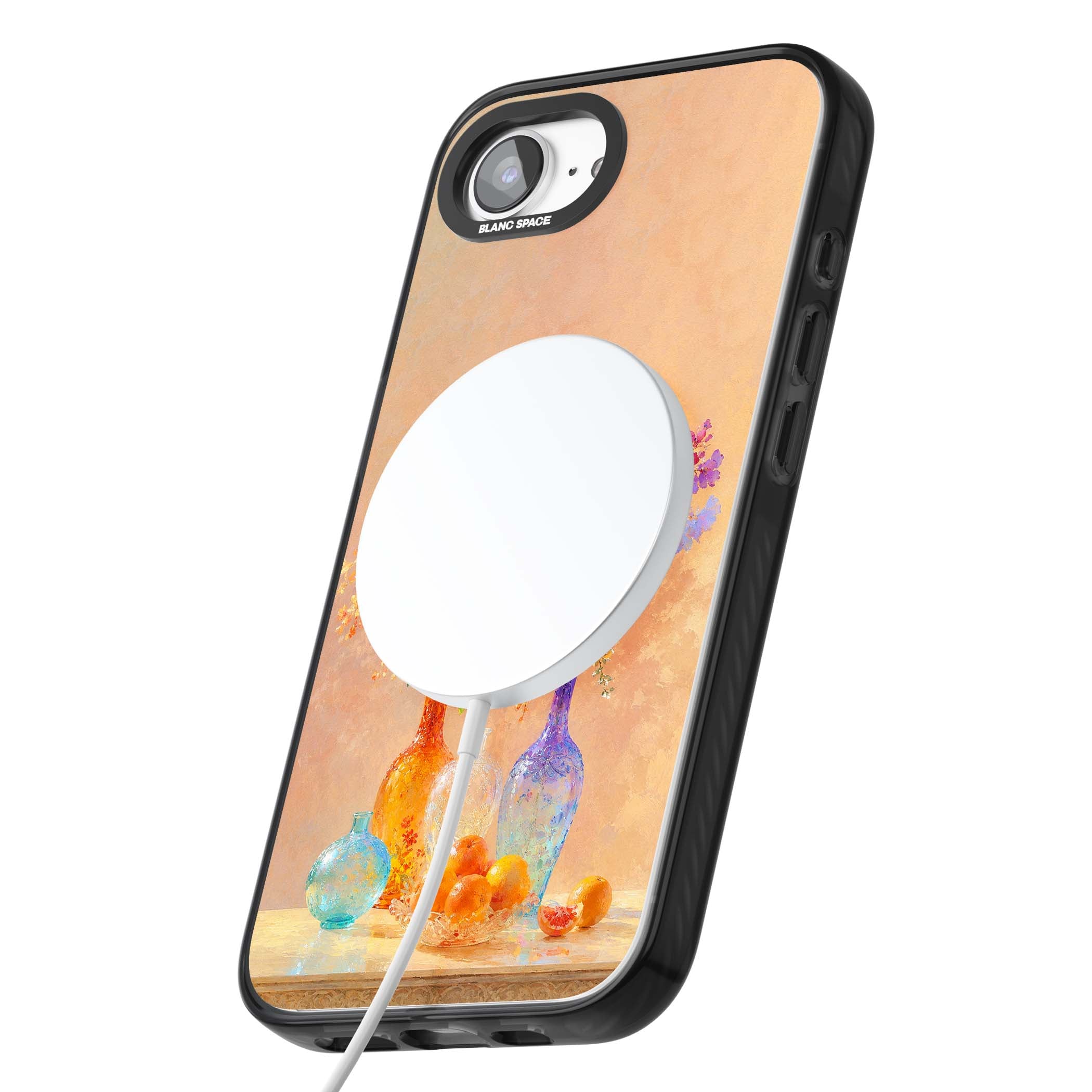 Peach Glass art iPhone case | Black Impact Magsafe case for iPhone 16e, iPhone 17e