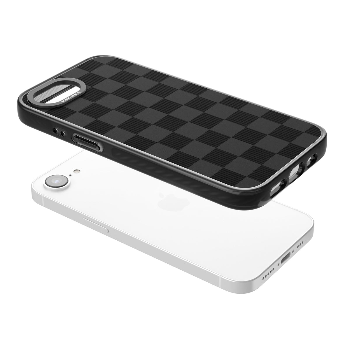 Black Checkered iPhone 16e / iPhone 17e Impact Black Phone Case angled