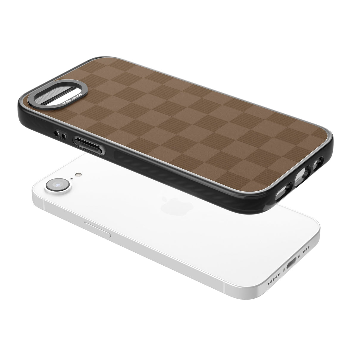 Chocolate Checkered iPhone 16e / iPhone 17e Impact Black Phone Case angled