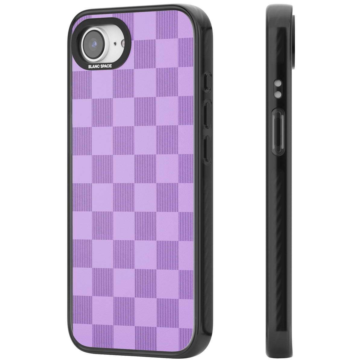 Lilac Checkered iPhone 16e / iPhone 17e Impact Black Phone Case side