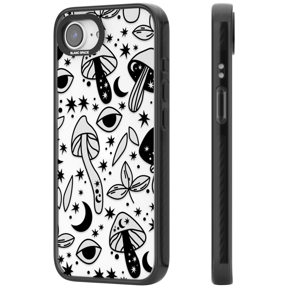Mystic Mushrooms Pattern iPhone 16e / iPhone 17e Impact Black Phone Case side