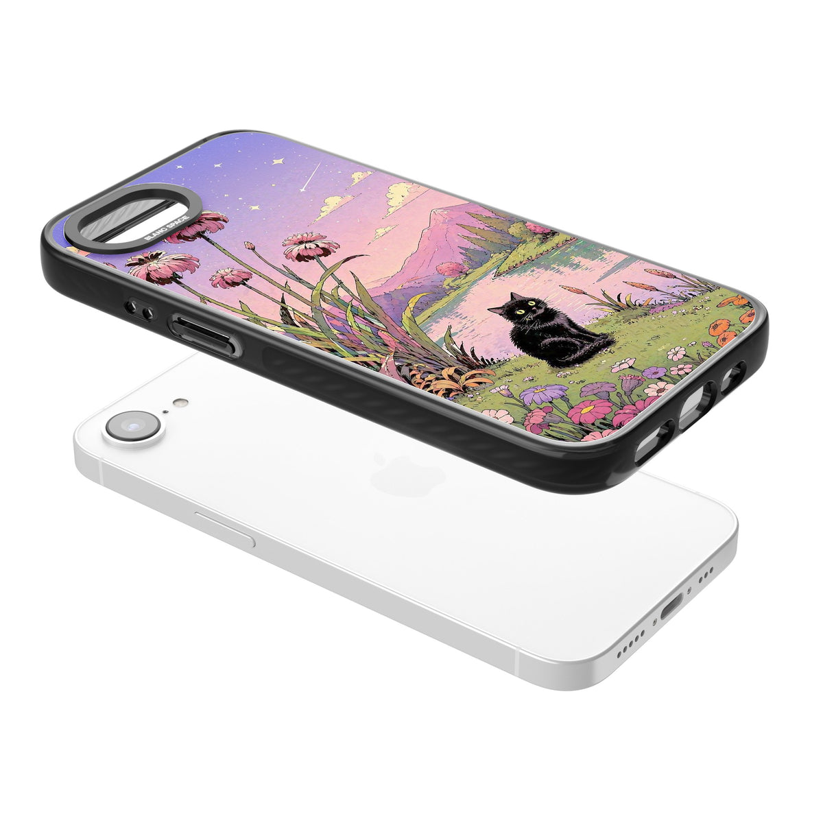 Mystic Whiskers iPhone 16e / iPhone 17e Impact Black Phone Case angled