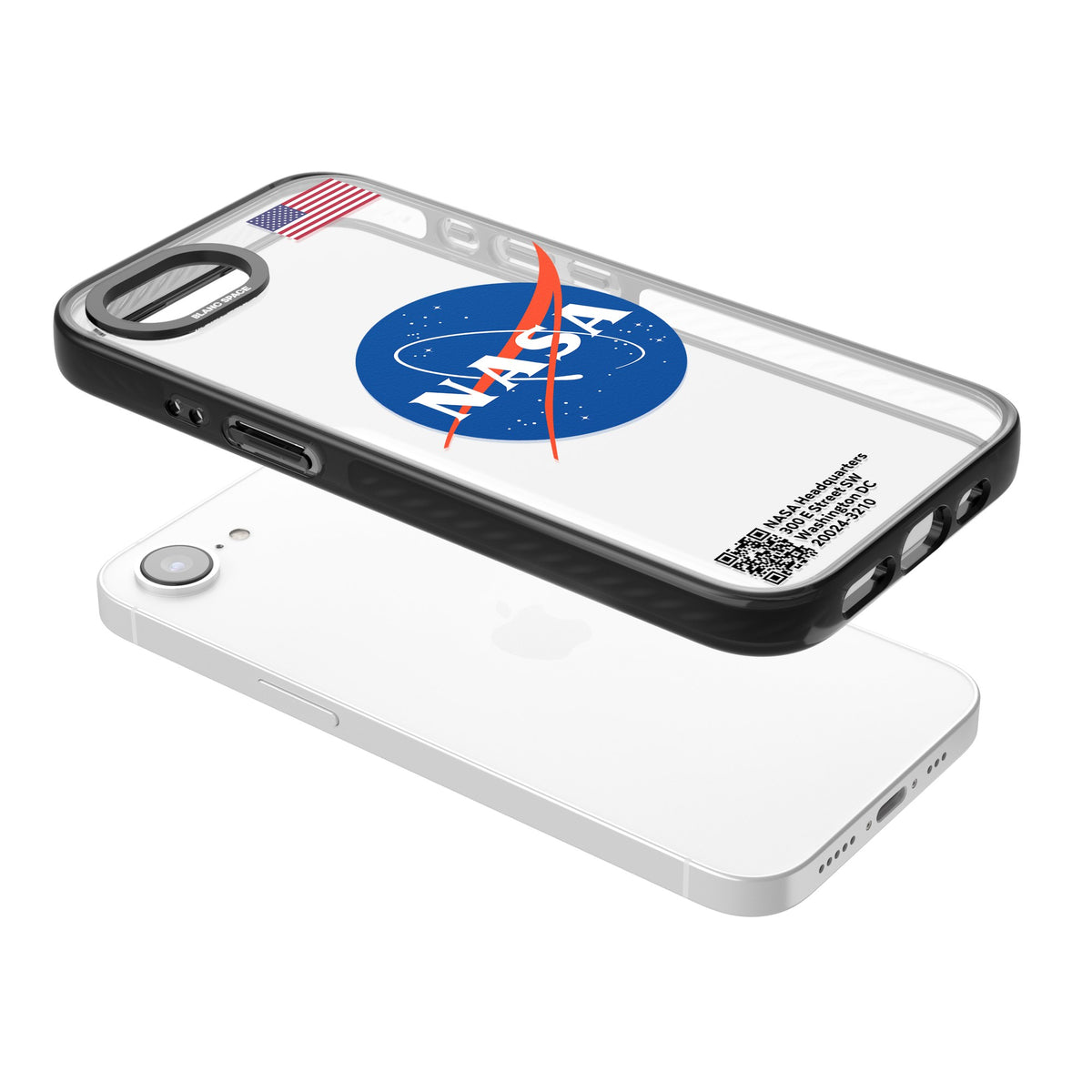 Nasa Meatball iPhone 16e / iPhone 17e Impact Black Phone Case angled
