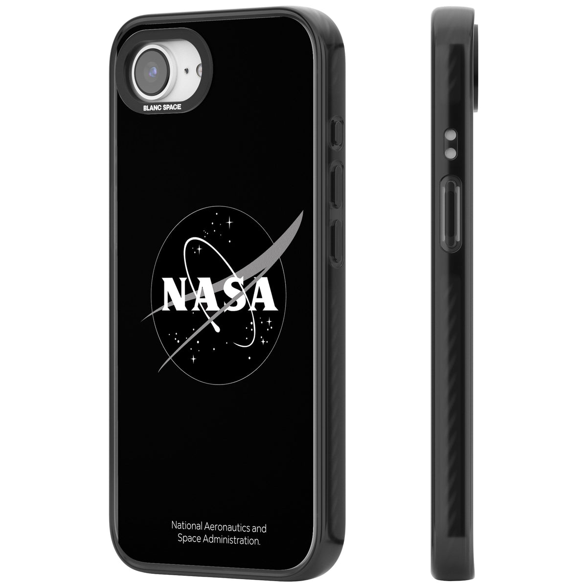Dark Nasa Meatball iPhone 16e / iPhone 17e Impact Black Phone Case side