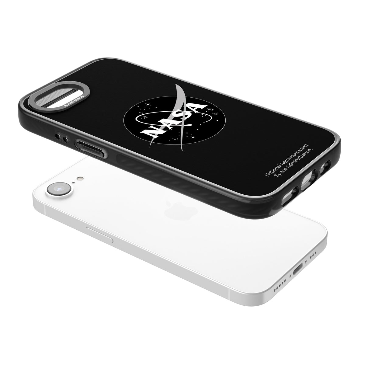 Dark Nasa Meatball iPhone 16e / iPhone 17e Impact Black Phone Case angled