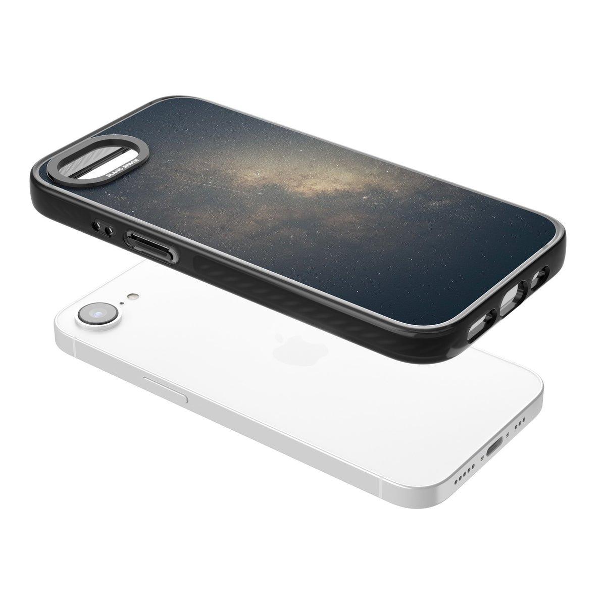Cosmic Night Sky iPhone 16e / iPhone 17e Impact Black Phone Case angled