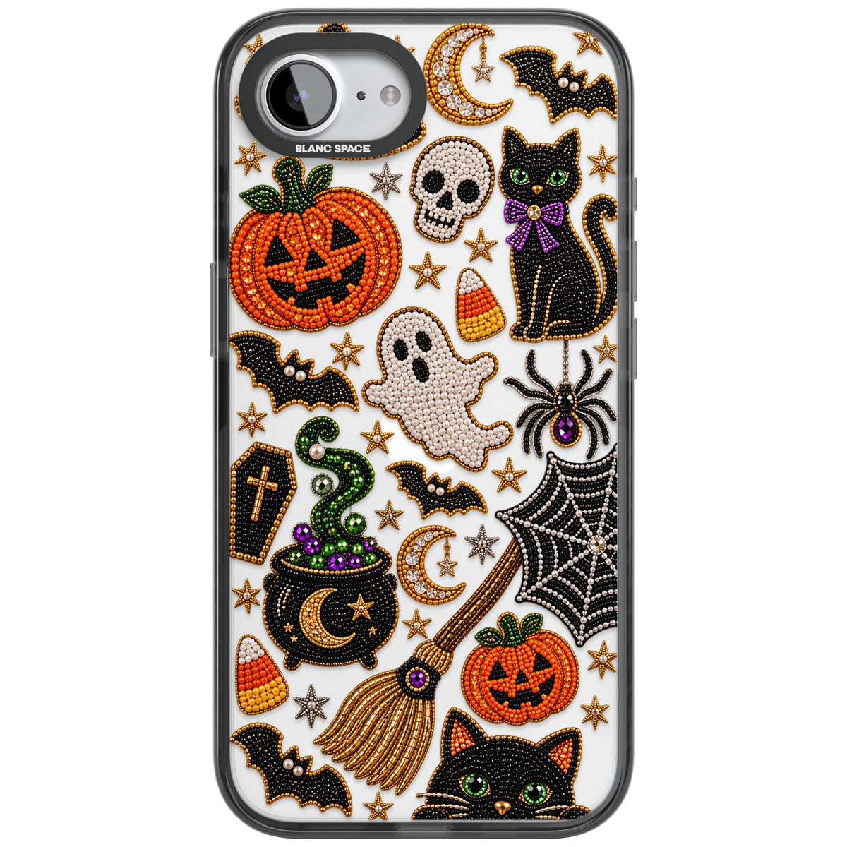 Beaded Halloween iPhone 16e / iPhone 17e Impact Black Phone Case front