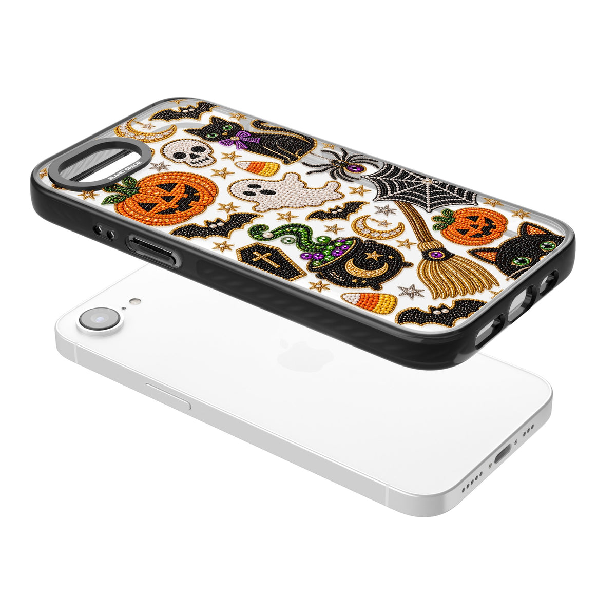 Beaded Halloween iPhone 16e / iPhone 17e Impact Black Phone Case angled