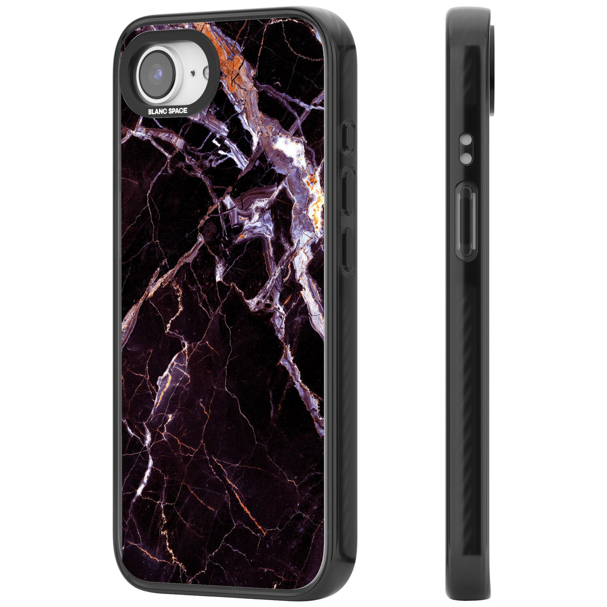 Violet Shatter Marble iPhone 16e / iPhone 17e Impact Black Phone Case side