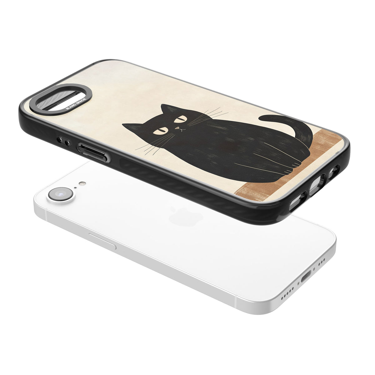 Sassy Black Cat iPhone 16e / iPhone 17e Impact Black Phone Case angled
