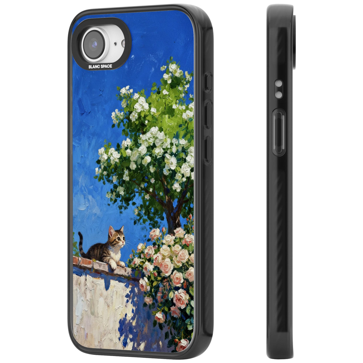 Kitten in Blooming Garden iPhone 16e / iPhone 17e Impact Black Phone Case side