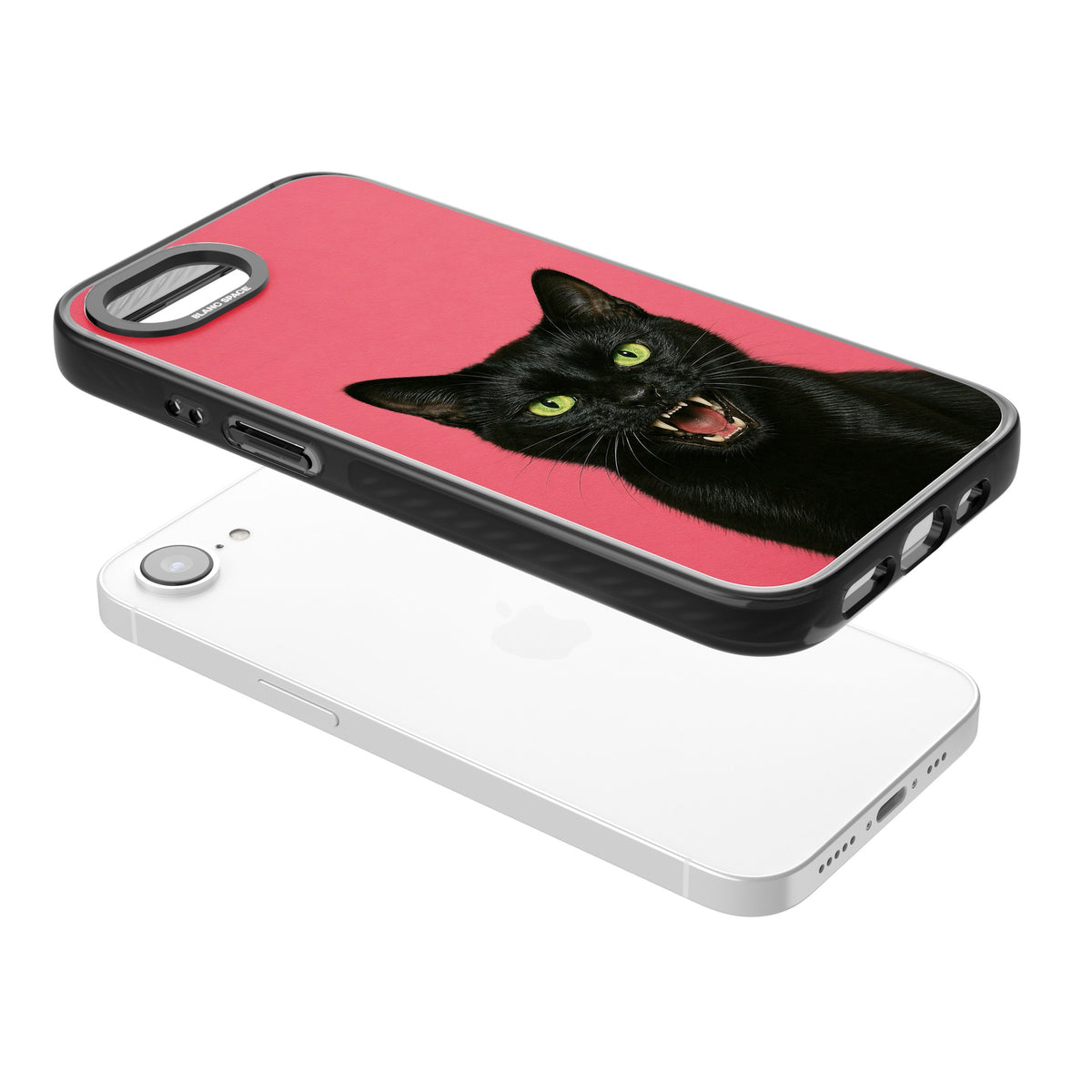 Hissin' Baddie iPhone 16e / iPhone 17e Impact Black Phone Case angled