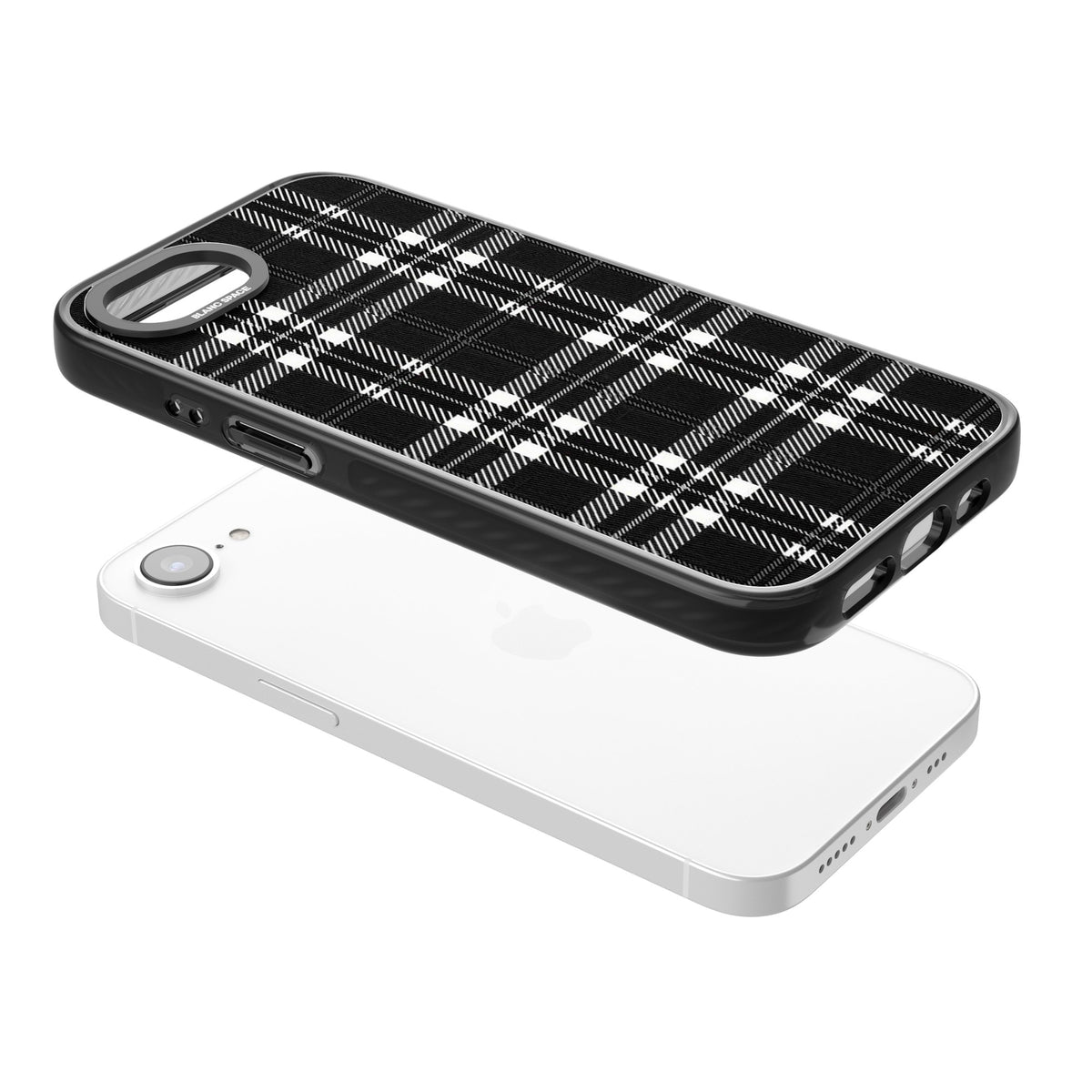 Divine Black Plaid iPhone 16e / iPhone 17e Impact Black Phone Case angled