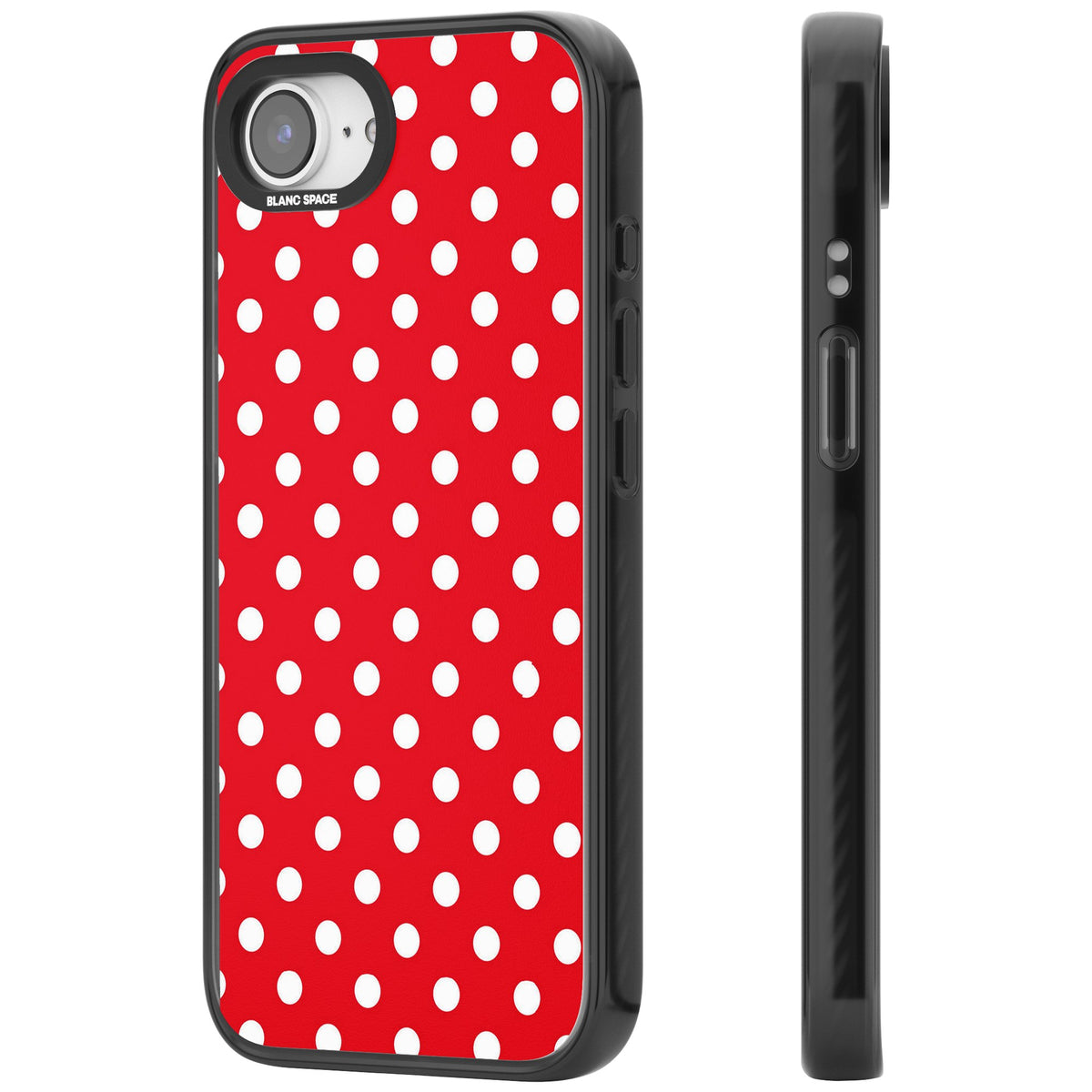Red Polka Dot iPhone 16e / iPhone 17e Impact Black Phone Case side