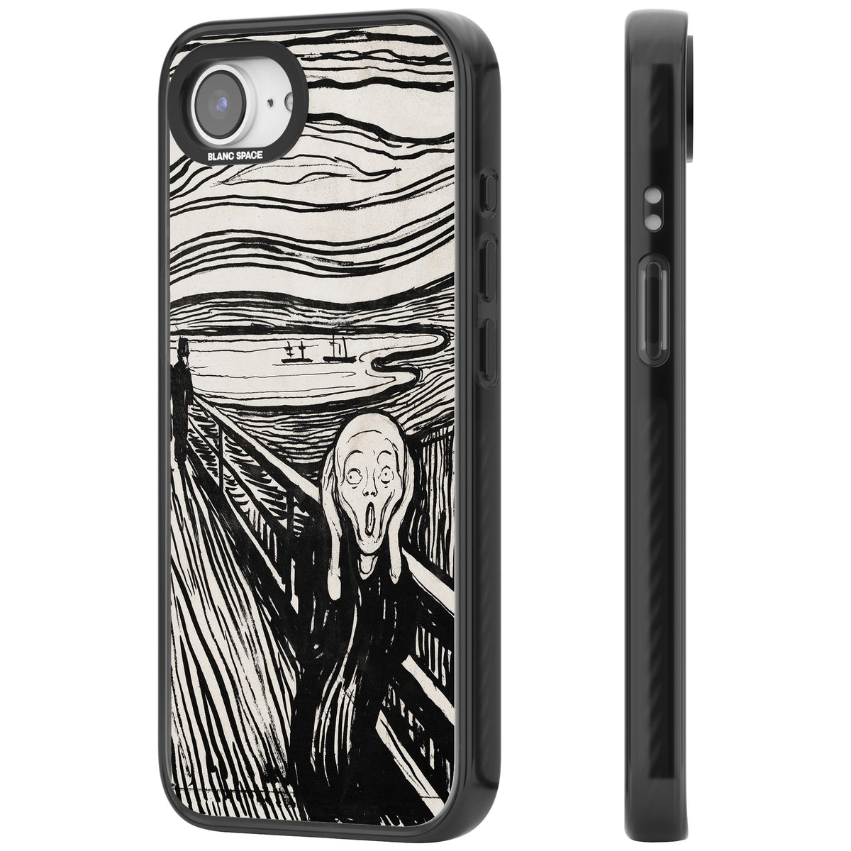 The Scream (Black & White) iPhone 16e / iPhone 17e Impact Black Phone Case side