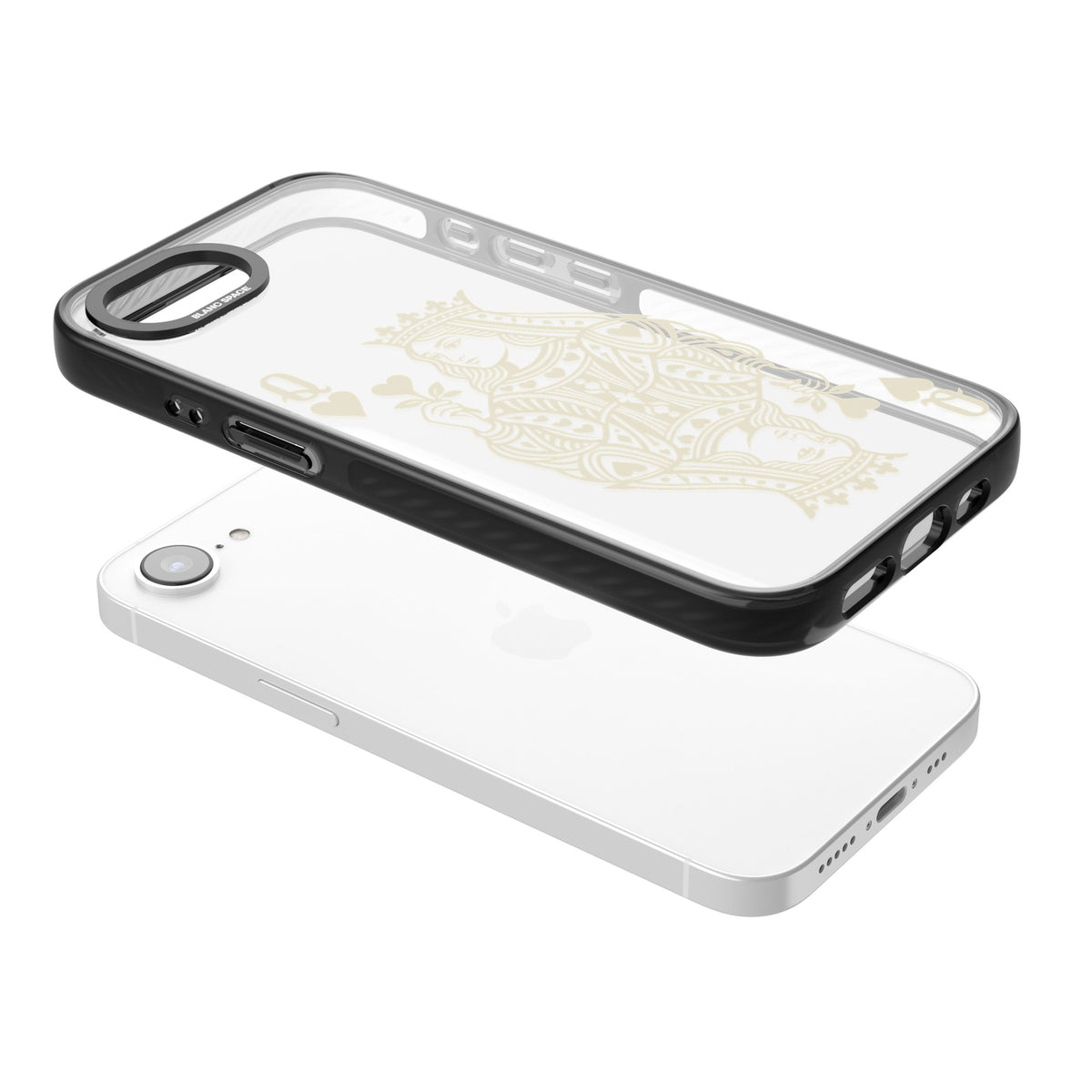 Queen Of Hearts (Beige) iPhone 16e / iPhone 17e Impact Black Phone Case angled