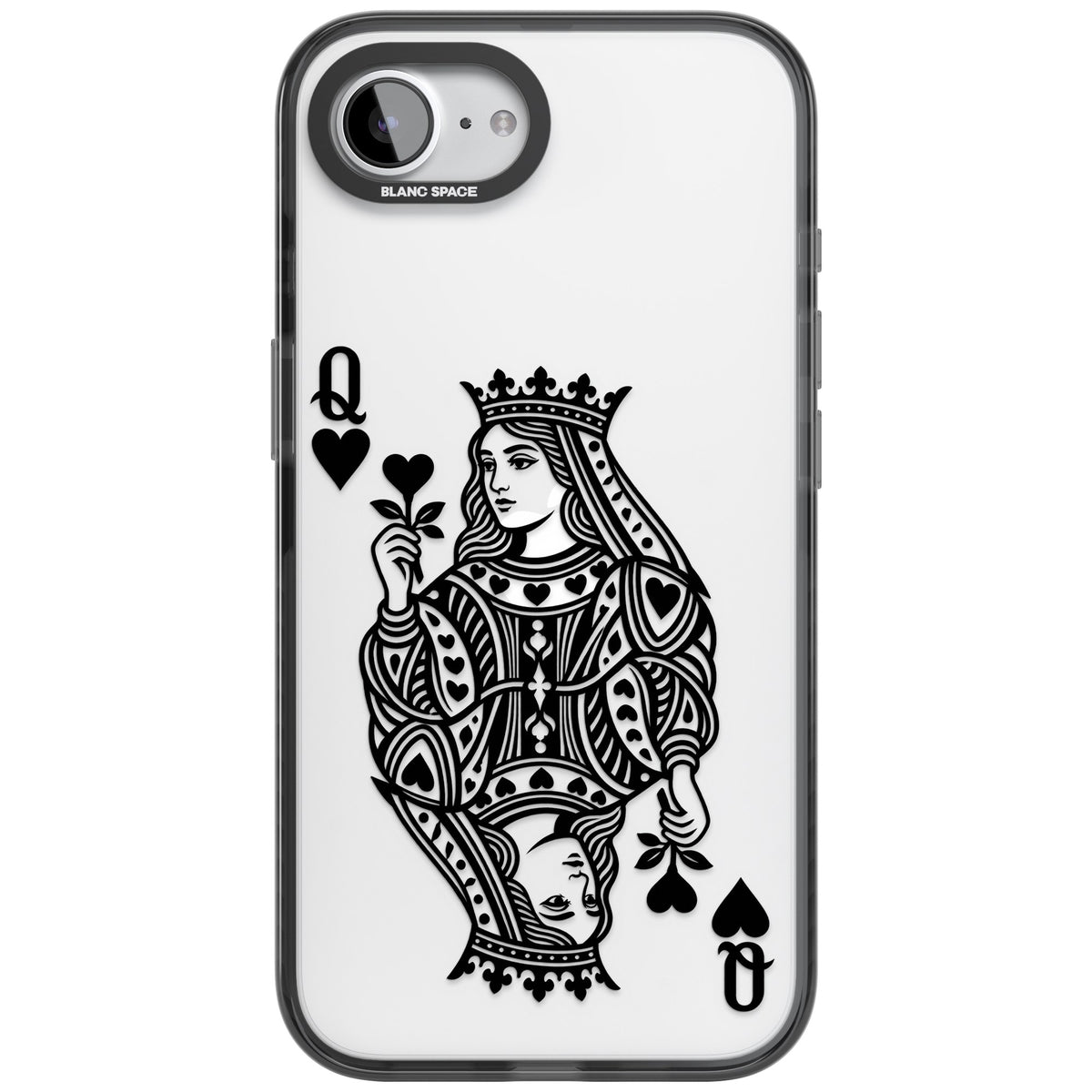 Queen Of Hearts (Black) iPhone 16e / iPhone 17e Impact Black Phone Case front