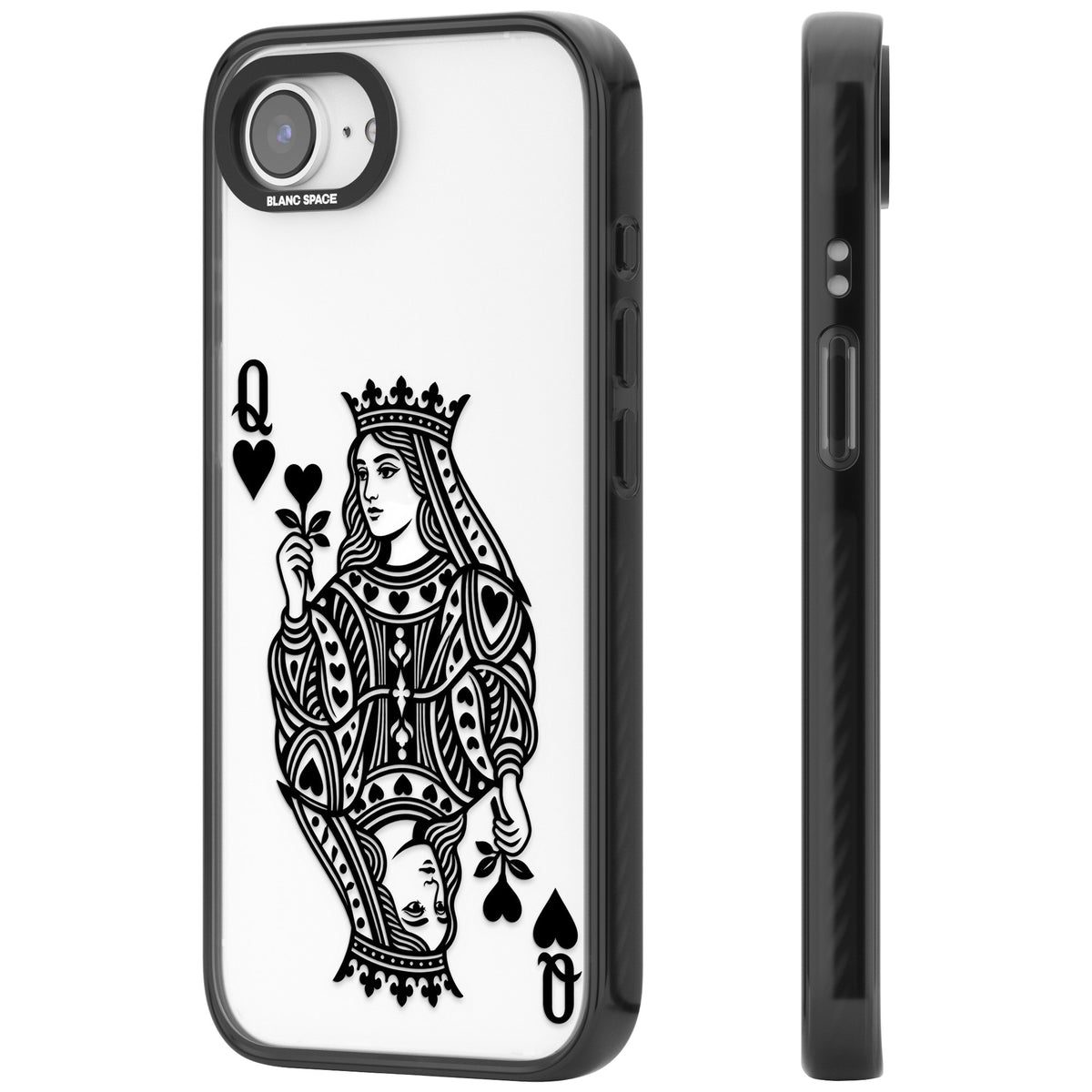Queen Of Hearts (Black) iPhone 16e / iPhone 17e Impact Black Phone Case side