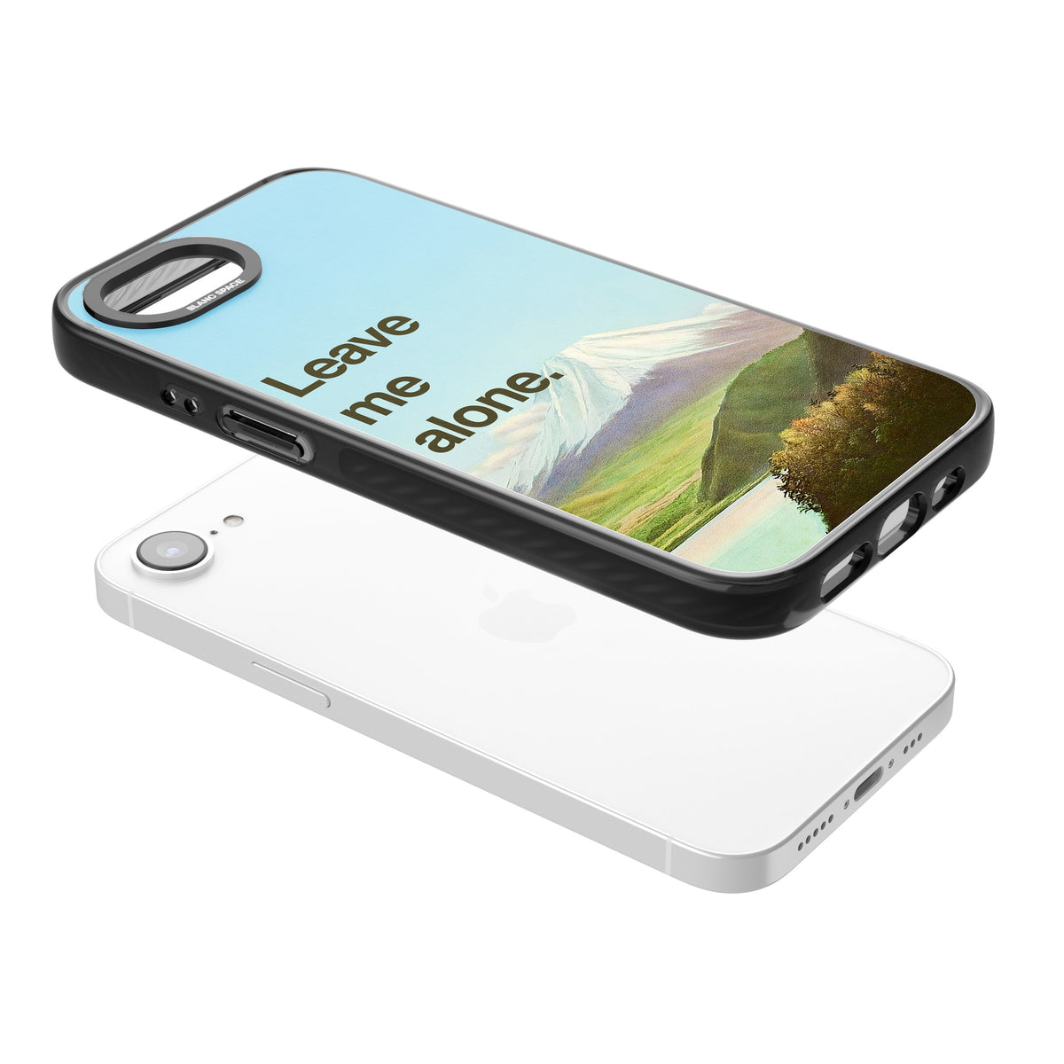 Leave Me Alone iPhone 16e / iPhone 17e Impact Black Phone Case angled