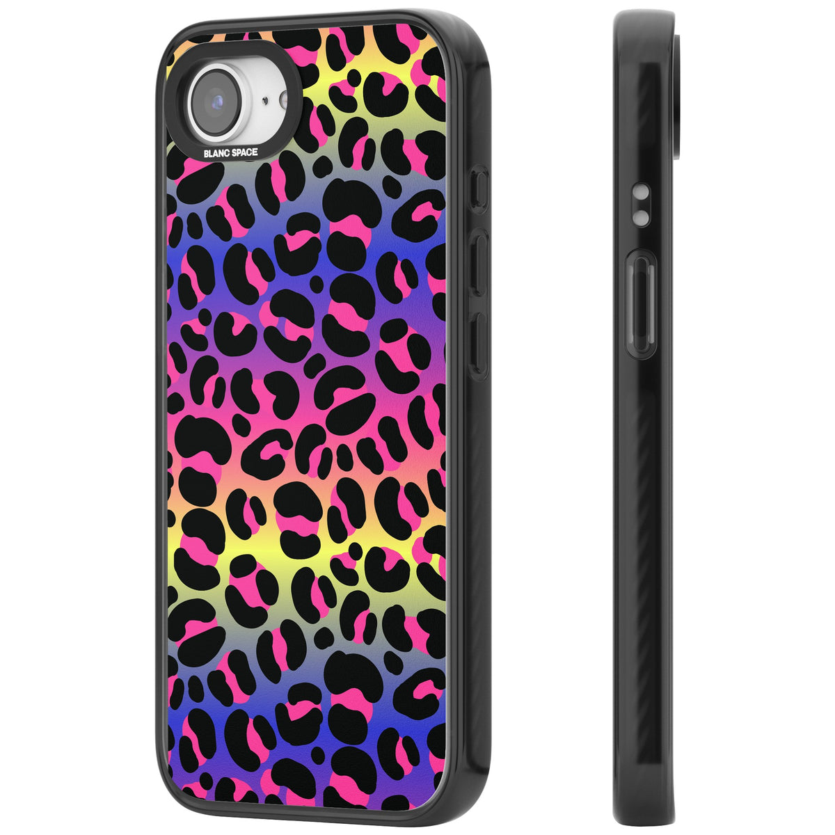 Rainbow Gradient Leopard iPhone 16e / iPhone 17e Impact Black Phone Case side