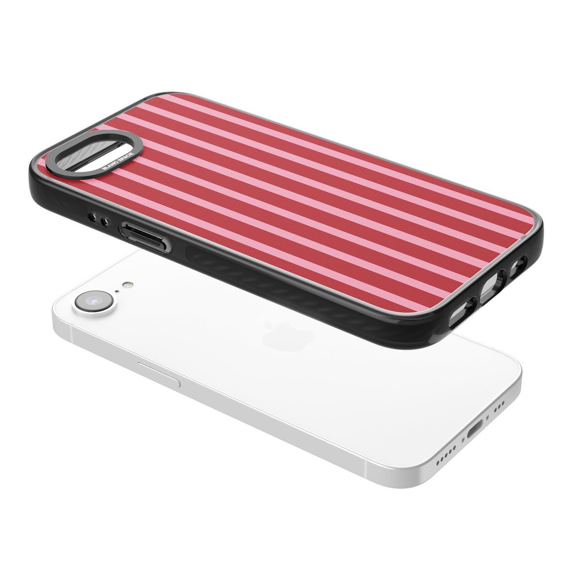 Raspberry Stripe iPhone 16e / iPhone 17e Impact Black Phone Case angled