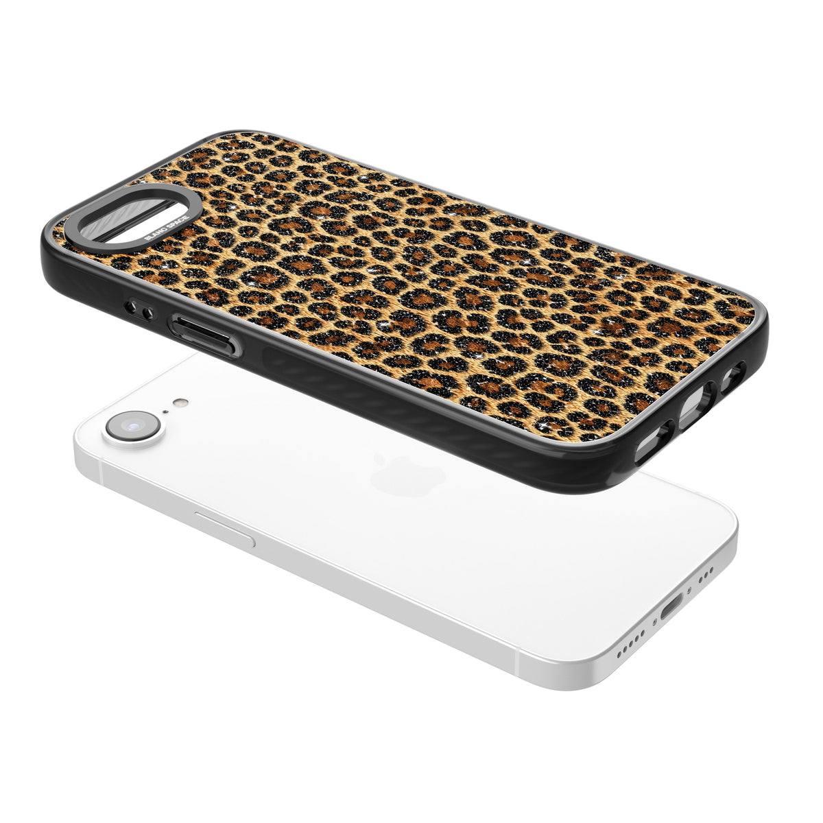 Diamond Leopard iPhone 16e / iPhone 17e Impact Black Phone Case angled
