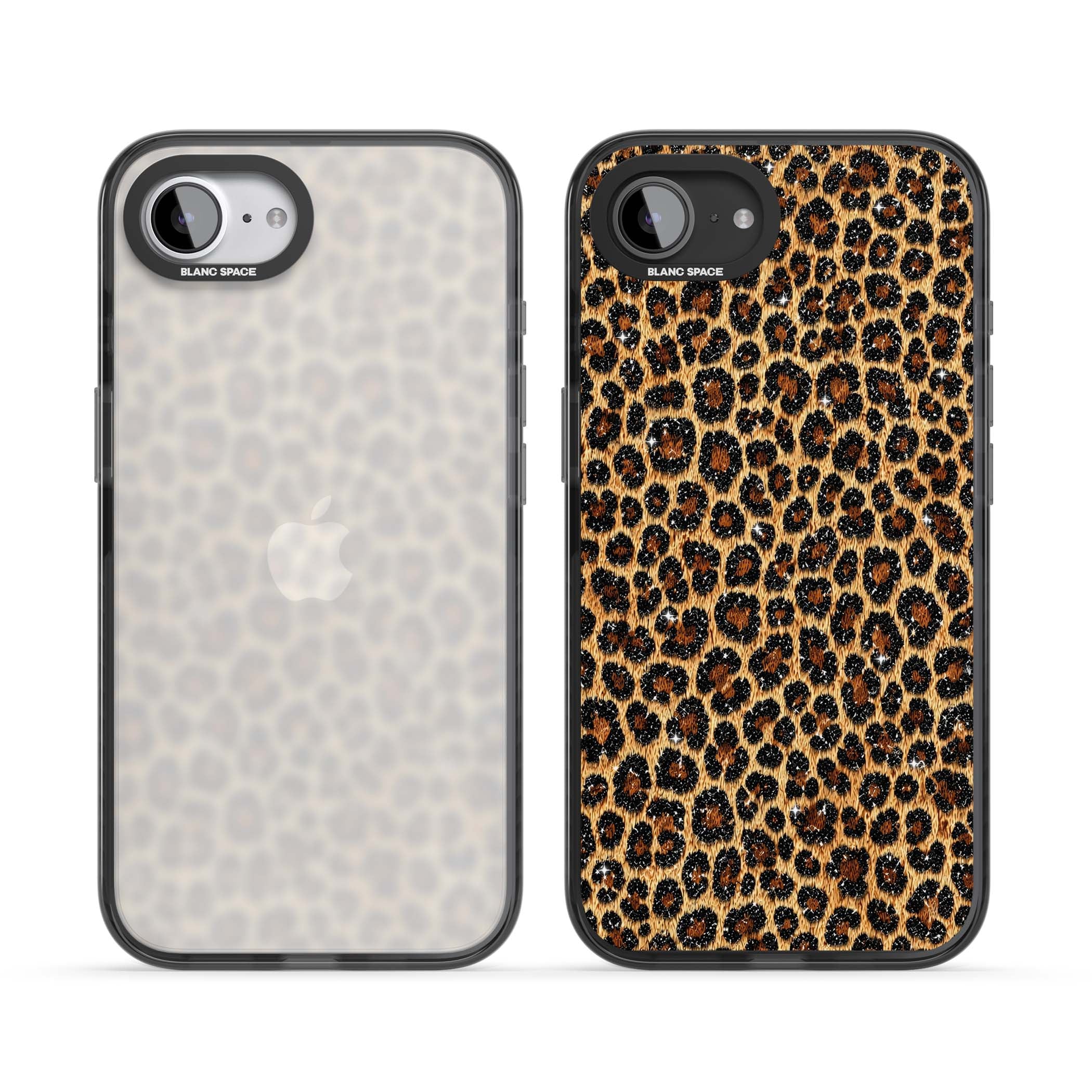 Diamond Leopard leopard print iPhone case featuring golden tan fur, black rosette spots and subtle glitter sparkle | Black Impact case for iPhone 16e, iPhone 17e