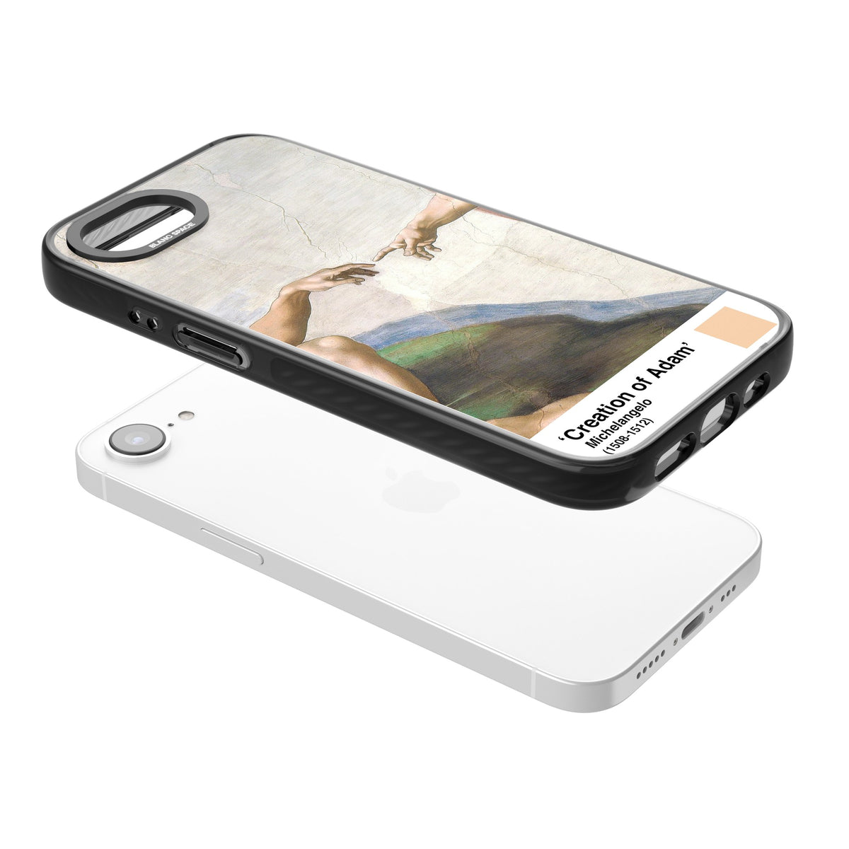 Creation Of Adam iPhone 16e / iPhone 17e Impact Black Phone Case angled