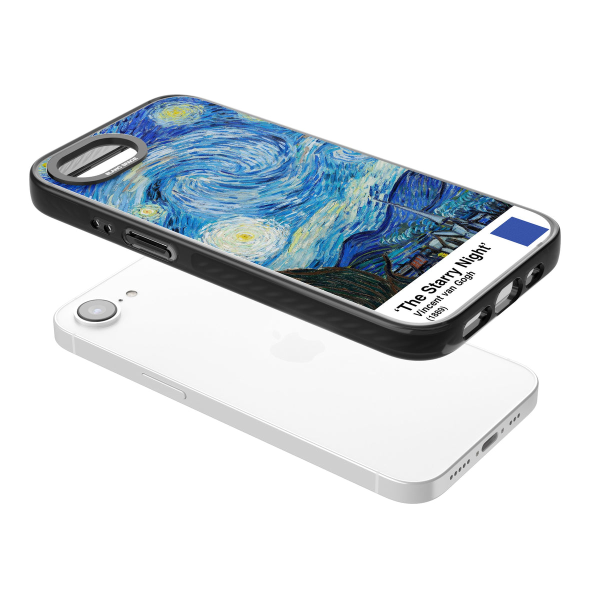 The Starry Night iPhone 16e / iPhone 17e Impact Black Phone Case angled