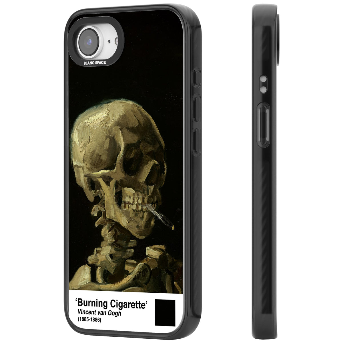 Skull Of A Skeleton With Burning Cigarette iPhone 16e / iPhone 17e Impact Black Phone Case side
