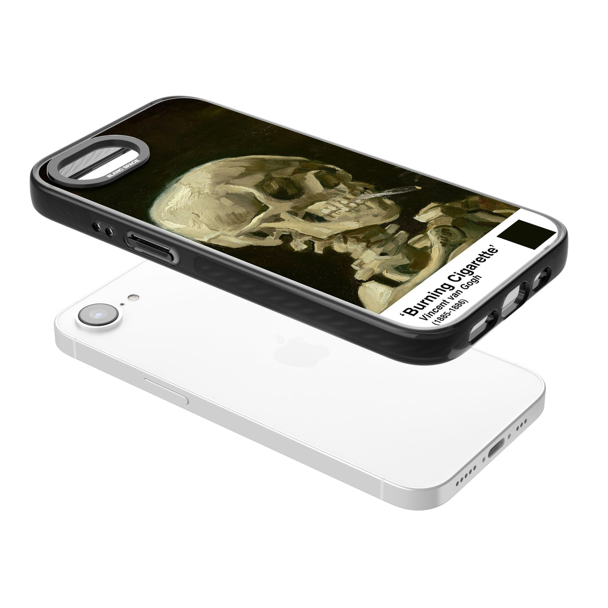 Skull Of A Skeleton With Burning Cigarette iPhone 16e / iPhone 17e Impact Black Phone Case angled