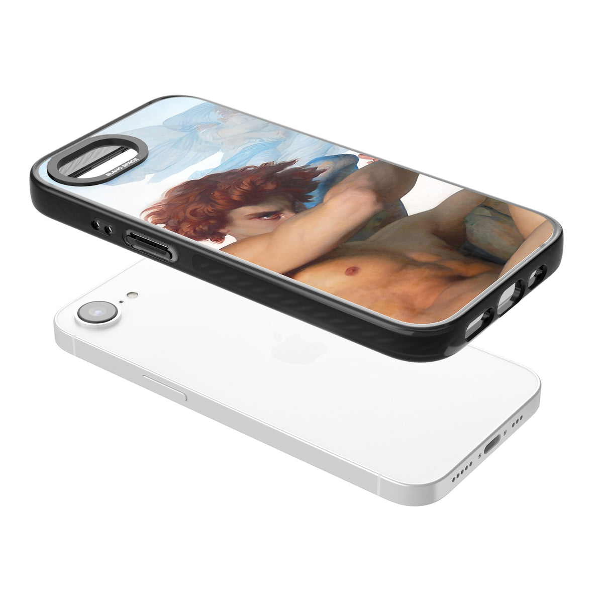 The Fallen Angel iPhone 16e / iPhone 17e Impact Black Phone Case angled