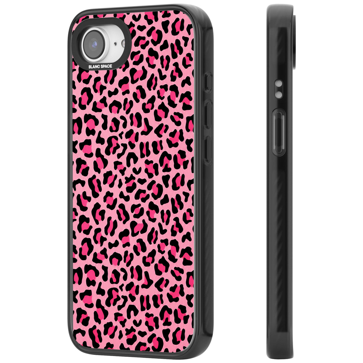Pink Leopard iPhone 16e / iPhone 17e Impact Black Phone Case side