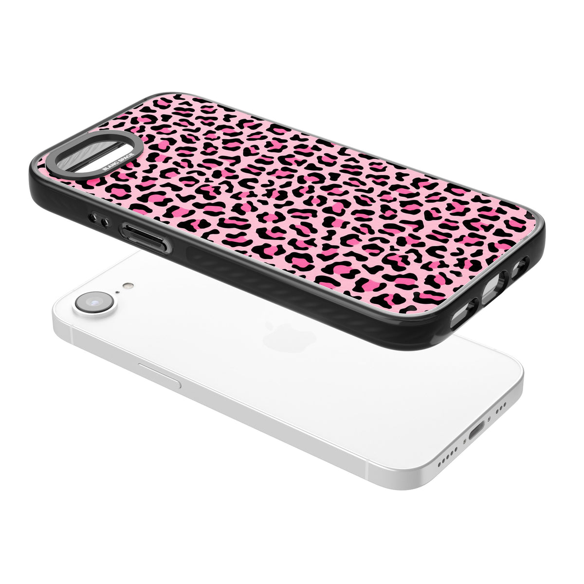 Pink Leopard iPhone 16e / iPhone 17e Impact Black Phone Case angled