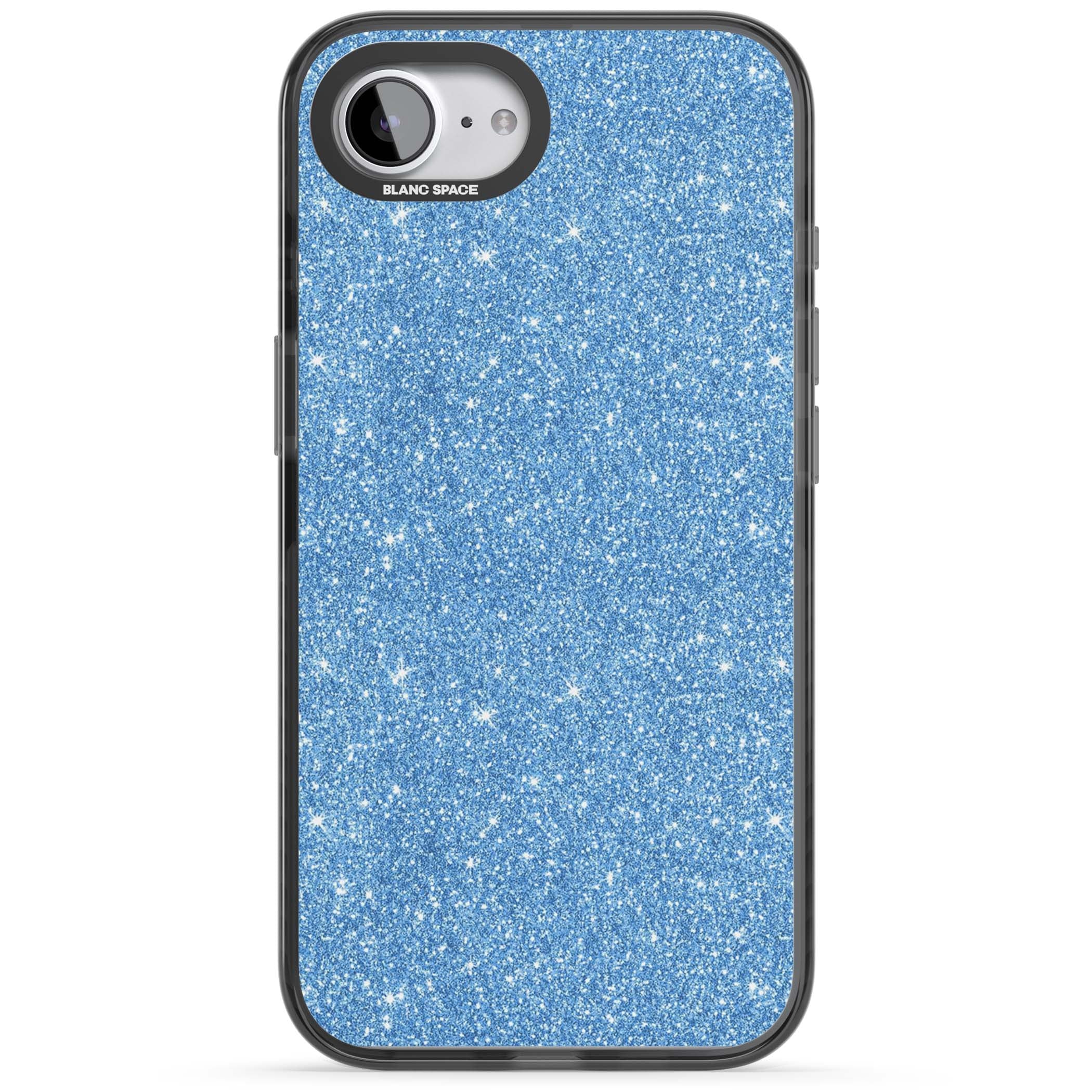 Blue Glitter blue glitter iPhone case featuring dense sparkling cerulean glitter with a glamorous shimmering finish | Black Impact case for iPhone 16e, iPhone 17e
