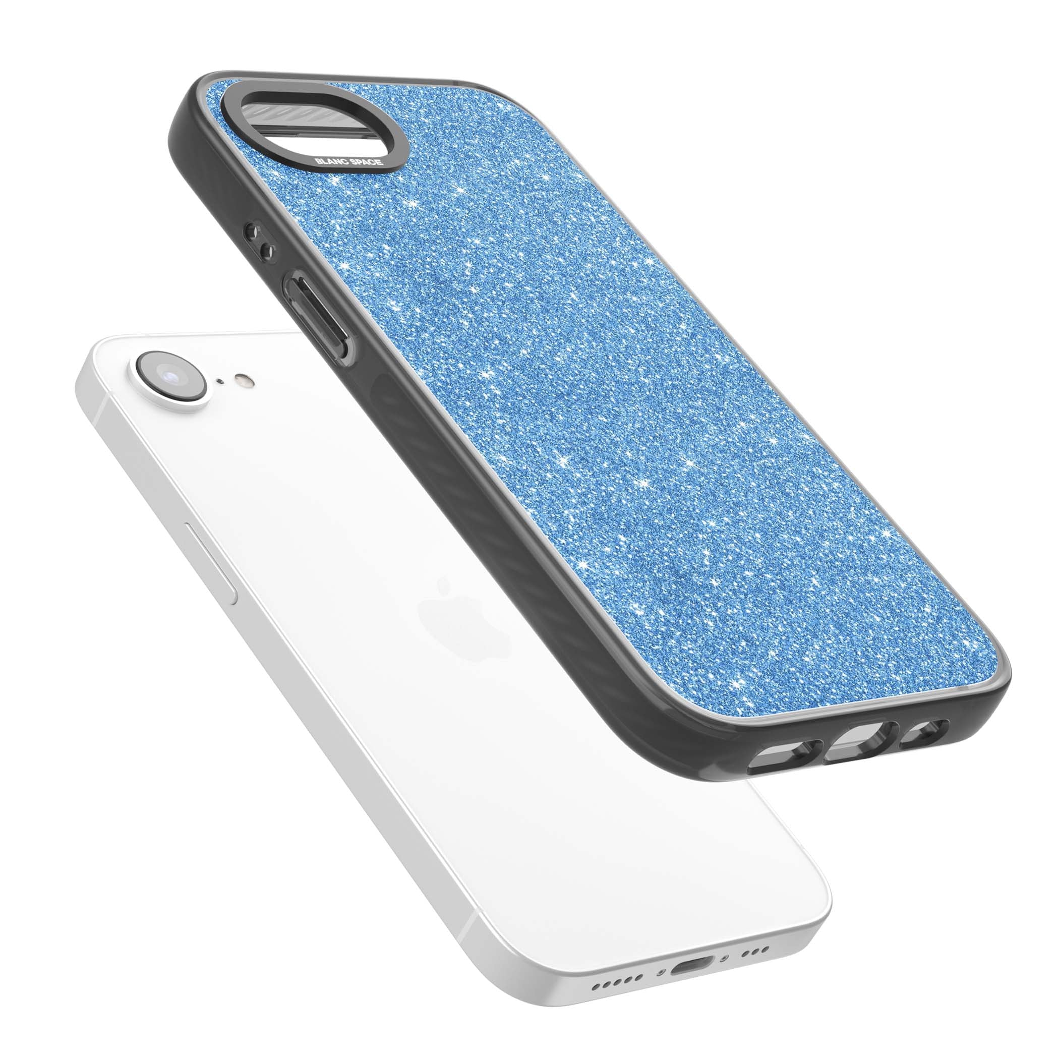 Blue Glitter blue glitter iPhone case featuring dense sparkling cerulean glitter with a glamorous shimmering finish | Black Impact case for iPhone 16e, iPhone 17e