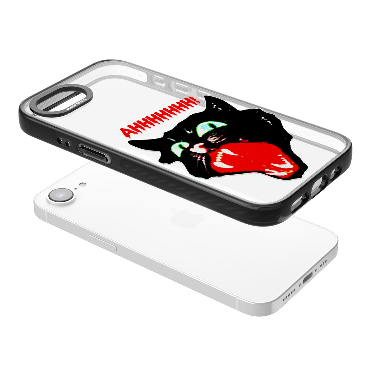 AHH! Cat iPhone 16e / iPhone 17e Impact Black Phone Case angled