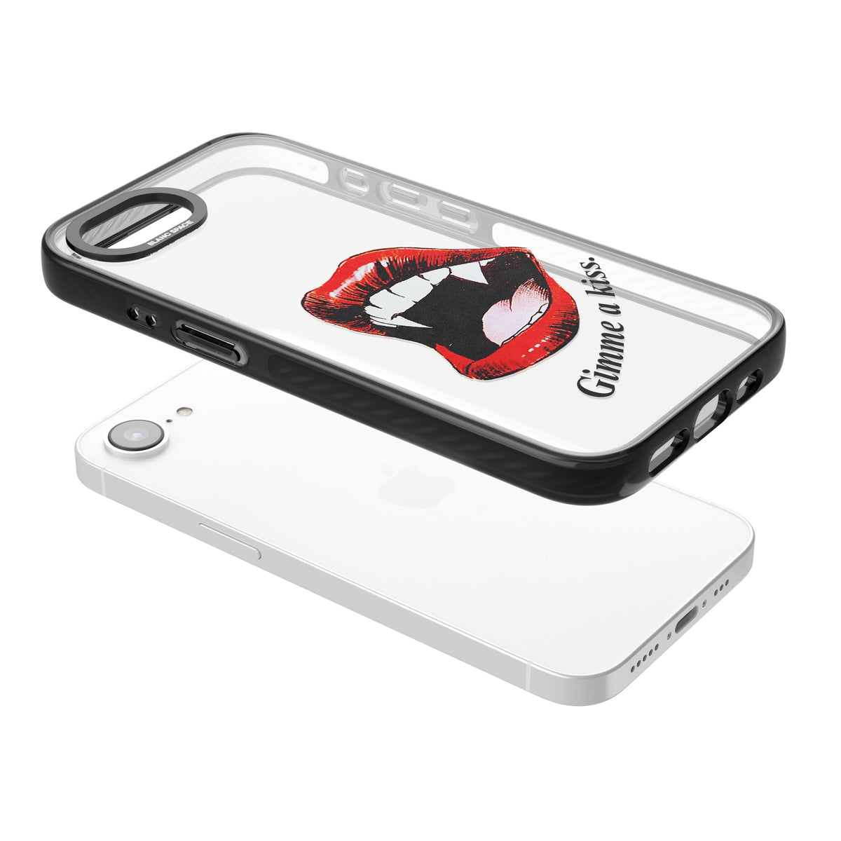 Gimme A Kiss iPhone 16e / iPhone 17e Impact Black Phone Case angled