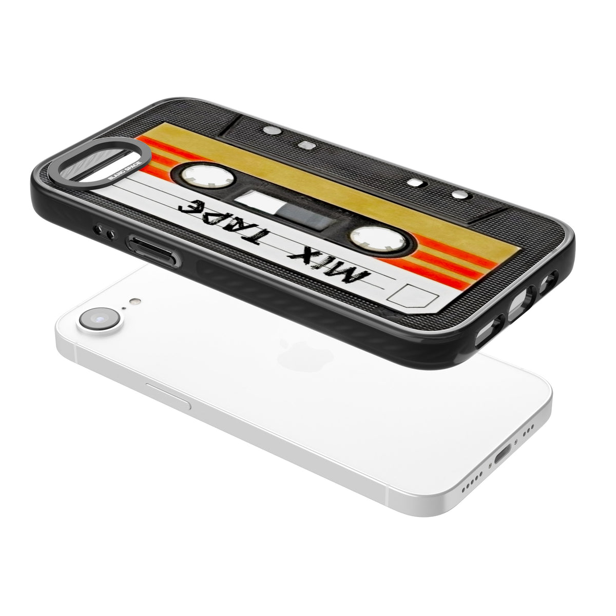 Retro Mix Tape iPhone 16e / iPhone 17e Impact Black Phone Case angled