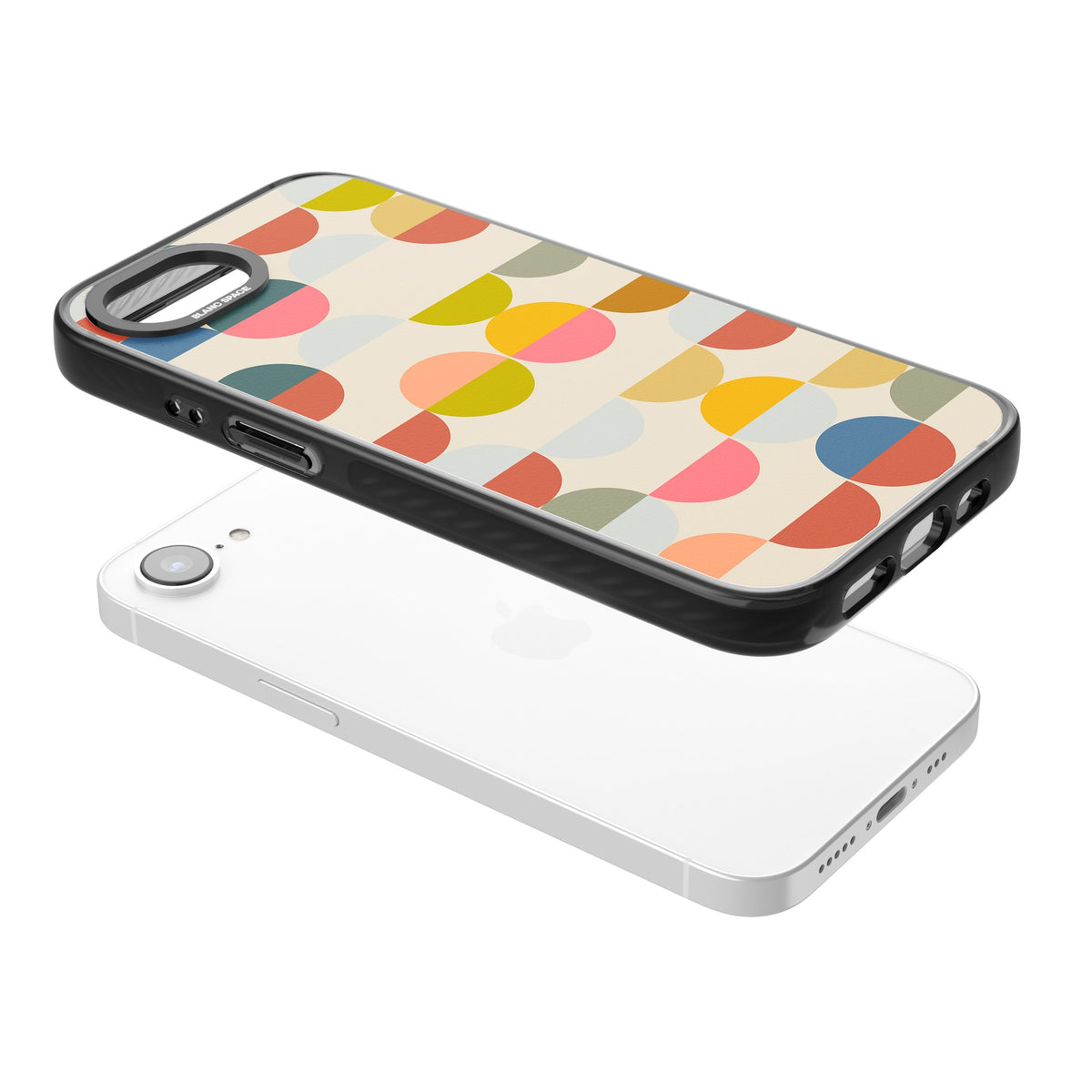 Colorful Retro Circles iPhone 16e / iPhone 17e Impact Black Phone Case angled
