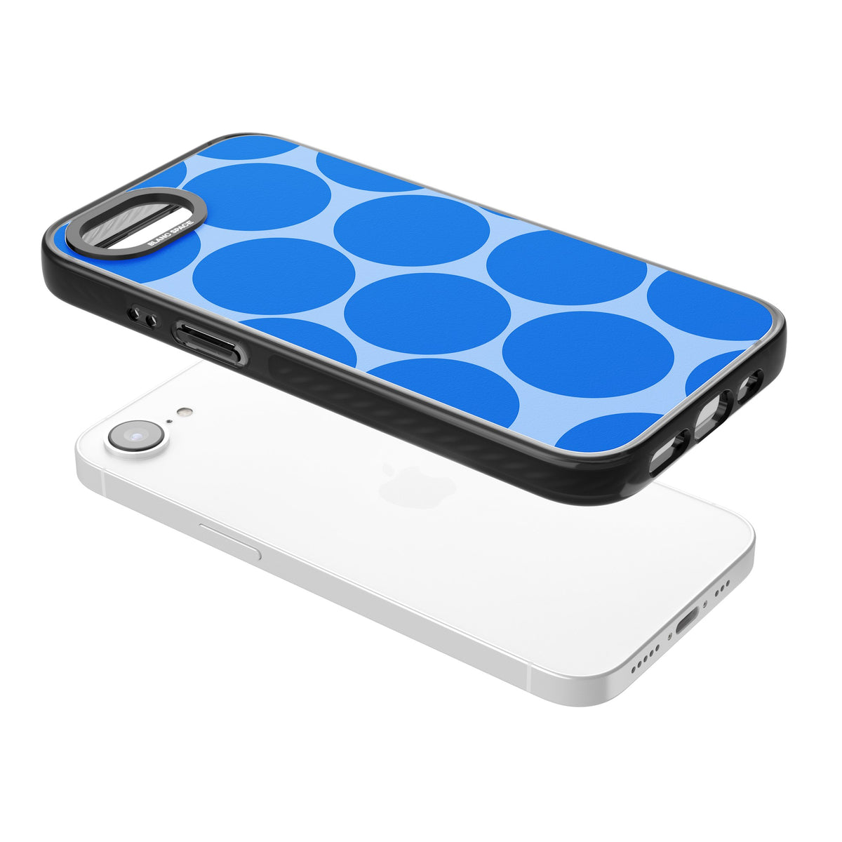 Retro Blue Circles iPhone 16e / iPhone 17e Impact Black Phone Case angled